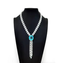 Luxury Elegant S925 Sterling Silver Paraiba Simulated Tassel Necklace – Statement High Jewelry Necklace