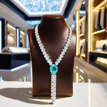 Luxury Elegant S925 Sterling Silver Paraiba Simulated Tassel Necklace – Statement High Jewelry Necklace