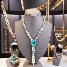Luxury Elegant S925 Sterling Silver Paraiba Simulated Tassel Necklace – Statement High Jewelry Necklace