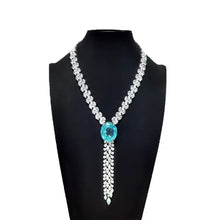 Luxury Elegant S925 Sterling Silver Paraiba Simulated Tassel Necklace – Statement High Jewelry Necklace
