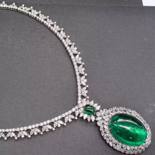 Luxury High Jewelry S925 Sterling Silver Synthetic Emerald Cabochon Pendant Necklace – Large Statement Necklace