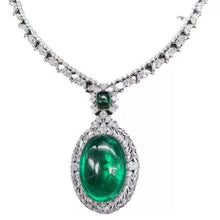 Luxury High Jewelry S925 Sterling Silver Synthetic Emerald Cabochon Pendant Necklace – Large Statement Necklace