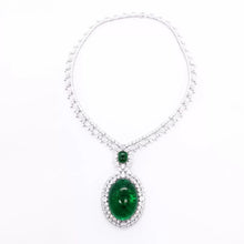 Luxury High Jewelry S925 Sterling Silver Synthetic Emerald Cabochon Pendant Necklace – Large Statement Necklace