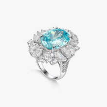 Luxury S925 Sterling Silver Simulated Paraiba Blue Zircon Halo Ring