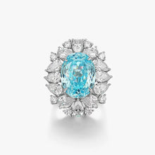 Luxury S925 Sterling Silver Simulated Paraiba Blue Zircon Halo Ring
