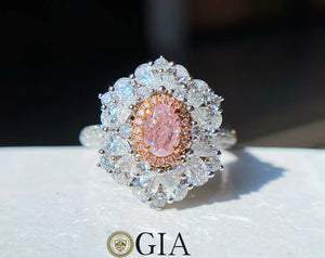 18K White Gold GIA Certificate Pink Diamonds Ring&Pendant