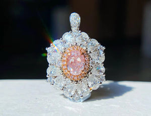 18K White Gold GIA Certificate Pink Diamonds Ring&Pendant