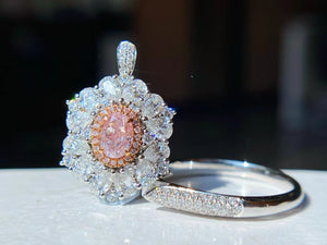 18K White Gold GIA Certificate Pink Diamonds Ring&Pendant