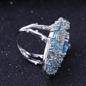 Natural Swiss Blue Topaz Gold Plated S925 Silver Ring