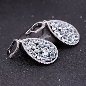 Natural Swiss Blue Topaz With Sterling Silver Earrings