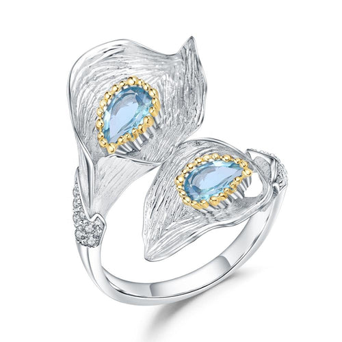 Natural Swiss Blue Topaz Gold Plated Sterling Silver Ring