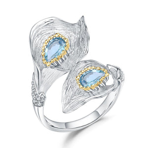 Natural Swiss Blue Topaz Gold Plated Sterling Silver Ring