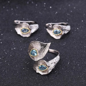 Natural Swiss Blue Topaz Gold Plated Sterling Silver Ring