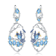Natural Swiss Blue Topaz Nano-dsap Gold Plated 925 Sterling Silver Earrings