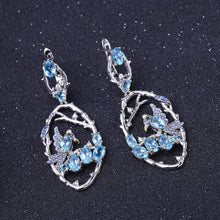 Natural Swiss Blue Topaz Nano-dsap Gold Plated 925 Sterling Silver Earrings