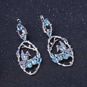 Natural Swiss Blue Topaz Nano-dsap Gold Plated 925 Sterling Silver Earrings