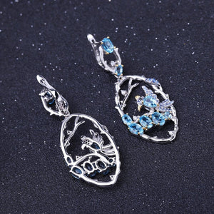 Natural Swiss Blue Topaz Nano-dsap Gold Plated 925 Sterling Silver Earrings
