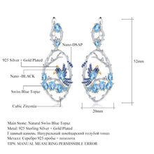 Natural Swiss Blue Topaz Nano-dsap Gold Plated 925 Sterling Silver Earrings