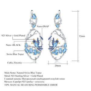 Natural Swiss Blue Topaz Nano-dsap Gold Plated 925 Sterling Silver Earrings