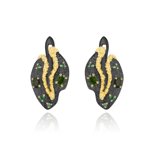 Gold Plated 925 Silver Natural Chrome Earrings Diopside