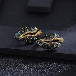 Gold Plated 925 Silver Natural Chrome Earrings Diopside