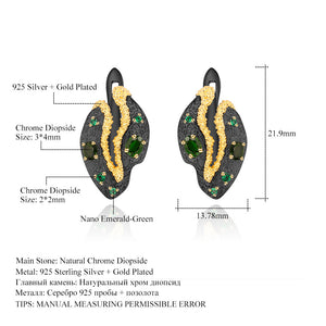 Gold Plated 925 Silver Natural Chrome Earrings Diopside