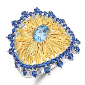 Natural Swiss Blue Topaz Gold Plated 925 Sterling Silver Ring (Ring Only)