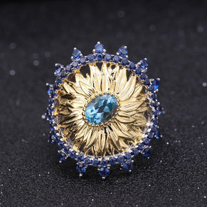 Natural Swiss Blue Topaz Gold Plated 925 Sterling Silver Ring (Ring Only)