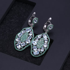 Natural Topaz Nano Emerald 925 Sterling Silver Earrings