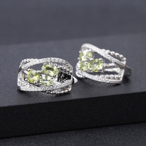 Natural Peridot Cubic Zirconia Handmade 925 Sterling Silver Earrings