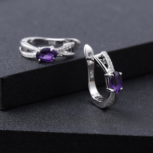 Natural Amethyst Cubic Zirconia Handmade 925 Sterling Silver Earrings