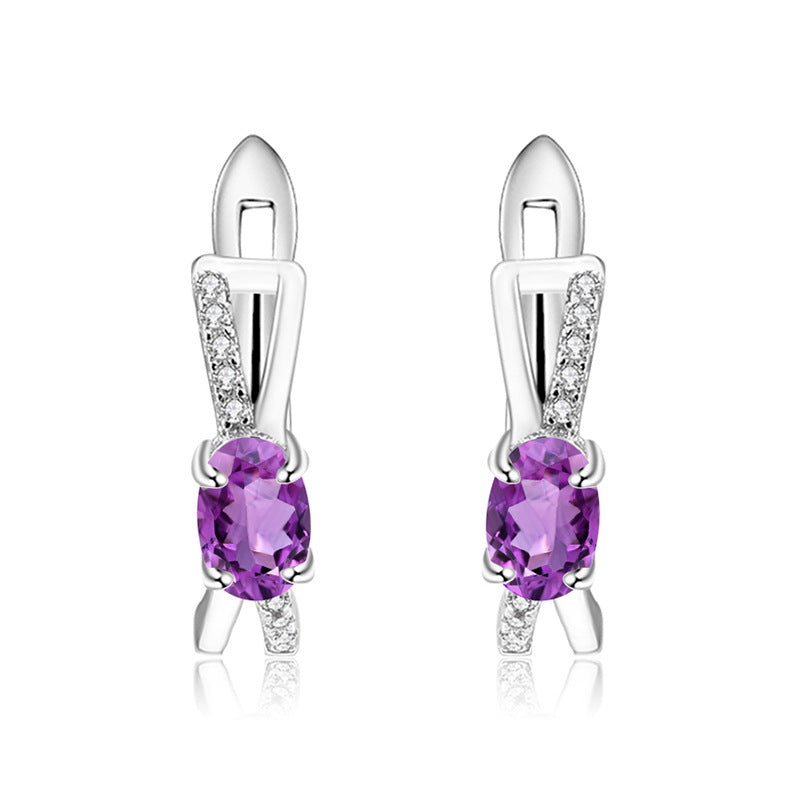 Natural Amethyst Cubic Zirconia Handmade 925 Sterling Silver Earrings