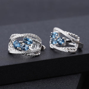 Natural London Blue Topaz Handmade 925 Sterling Silver Earrings