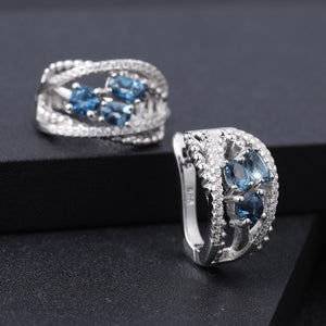 Natural London Blue Topaz Handmade 925 Sterling Silver Earrings
