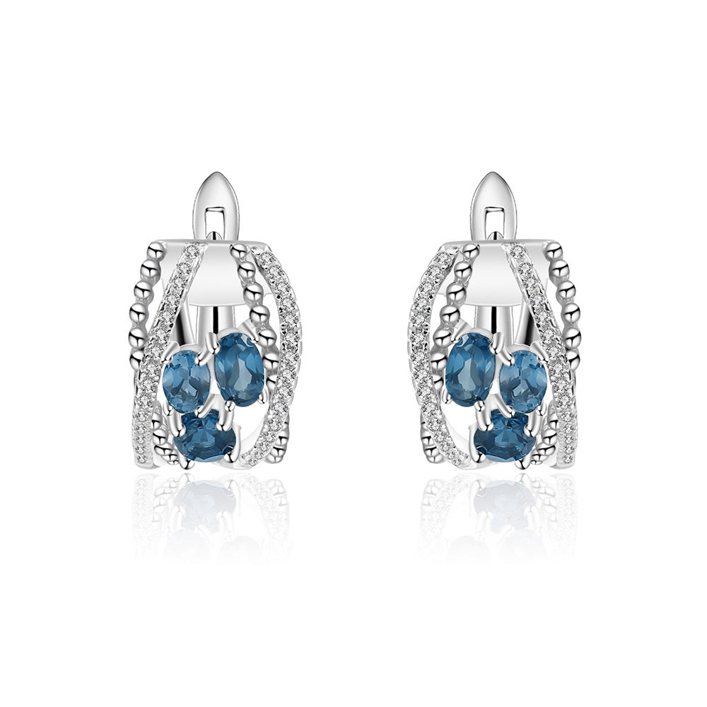 Natural London Blue Topaz Handmade 925 Sterling Silver Earrings