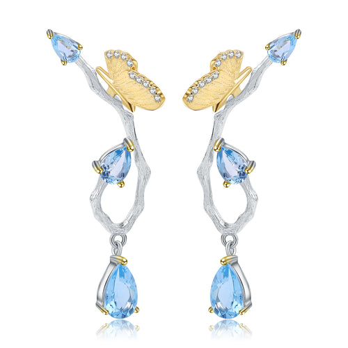 Natural Topaz Gold Plated 925 Sterling Silver Earrings