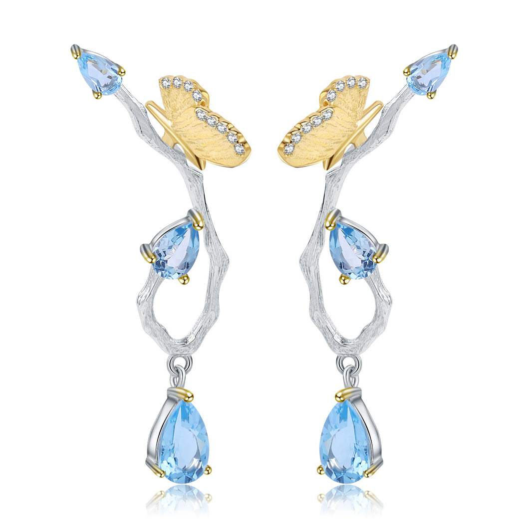 Natural Topaz Gold Plated 925 Sterling Silver Earrings