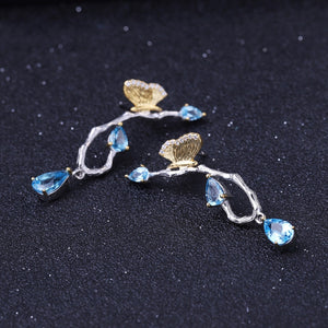 Natural Topaz Gold Plated 925 Sterling Silver Earrings