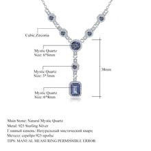 Natural Sky Blue Topaz/natural Garnet/Natural Mystic Quartz 925 Sterling Silver Necklace