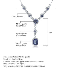 Natural Sky Blue Topaz/natural Garnet/Natural Mystic Quartz 925 Sterling Silver Necklace