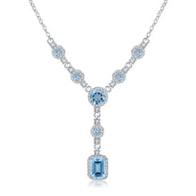 Natural Sky Blue Topaz/natural Garnet/Natural Mystic Quartz 925 Sterling Silver Necklace