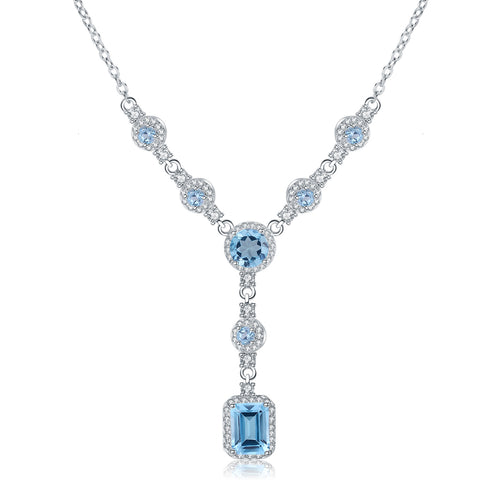 Natural Sky Blue Topaz/natural Garnet/Natural Mystic Quartz 925 Sterling Silver Necklace