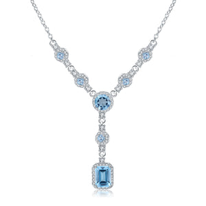 Natural Sky Blue Topaz/natural Garnet/Natural Mystic Quartz 925 Sterling Silver Necklace