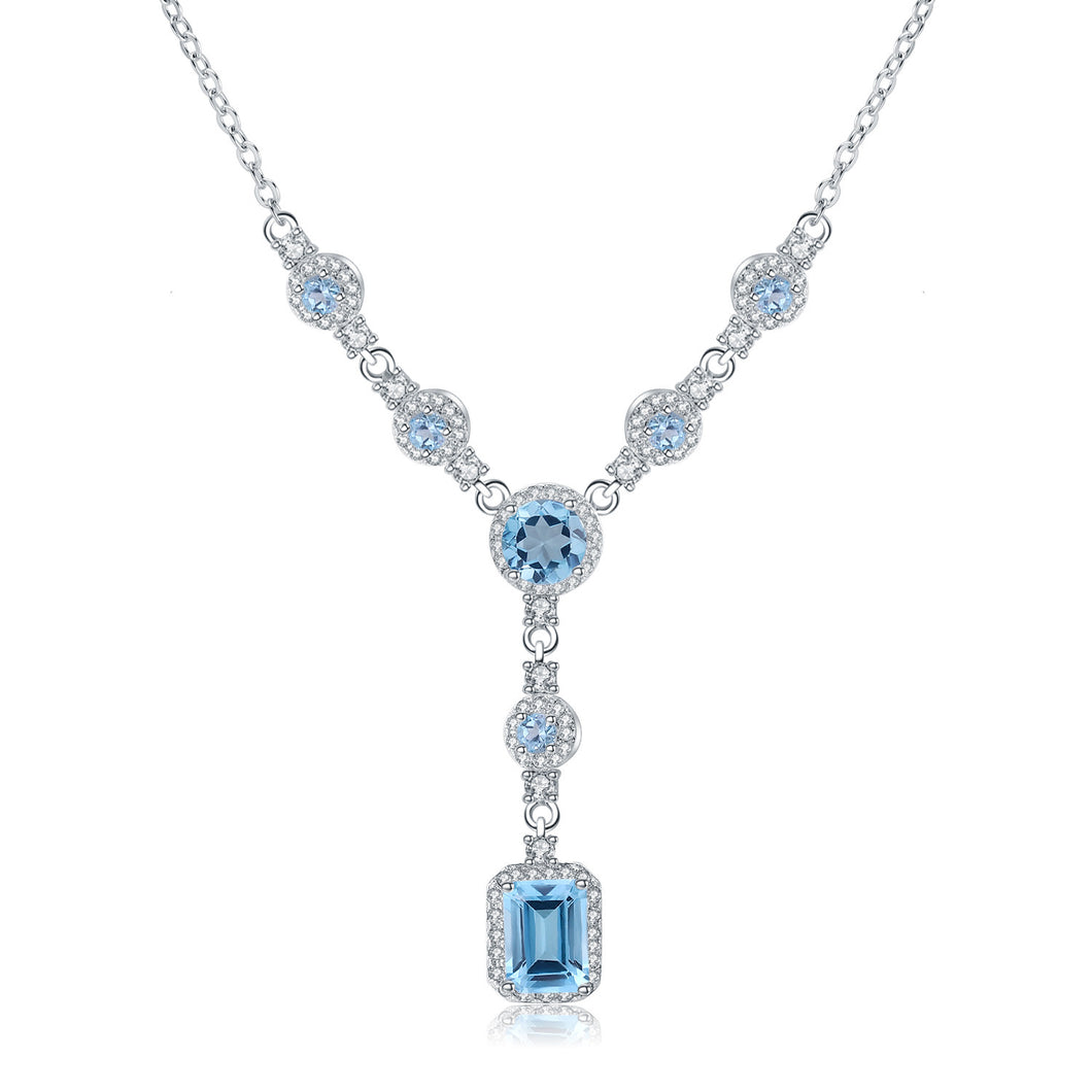 Natural Sky Blue Topaz/natural Garnet/Natural Mystic Quartz 925 Sterling Silver Necklace