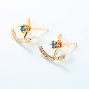 DorraJolla 14K Gold Natural London Blue and White Cubic Zirconia Earrings