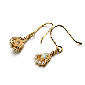 14K Gold Plated 925 Sterling Silver Pearl Created Opal Earrings