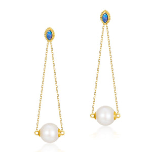 18K Gold Natural Opal & Pearl Earrings