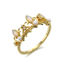 14K Gold Plated 925 Sterling Silver Opal Crown Ring