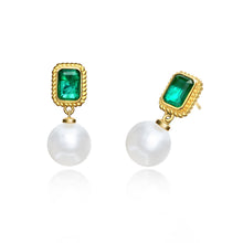 Dorra Jolla 925 Sterling Silver Created Emerald Pearl Earrings