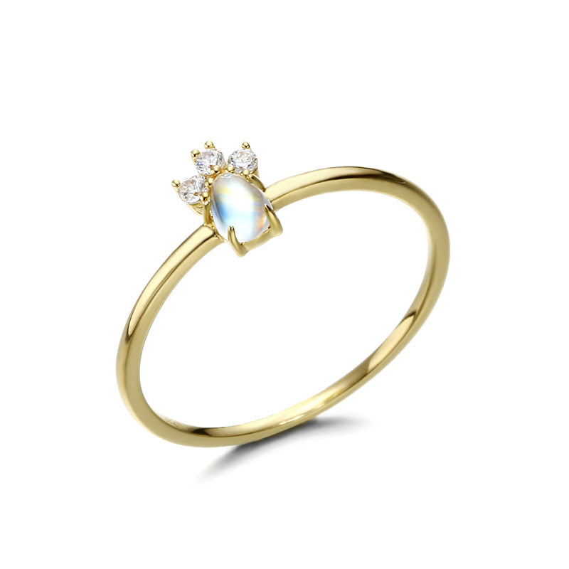 14K Yellow Gold Plated 925 Sterling Silver Moonstone Ring